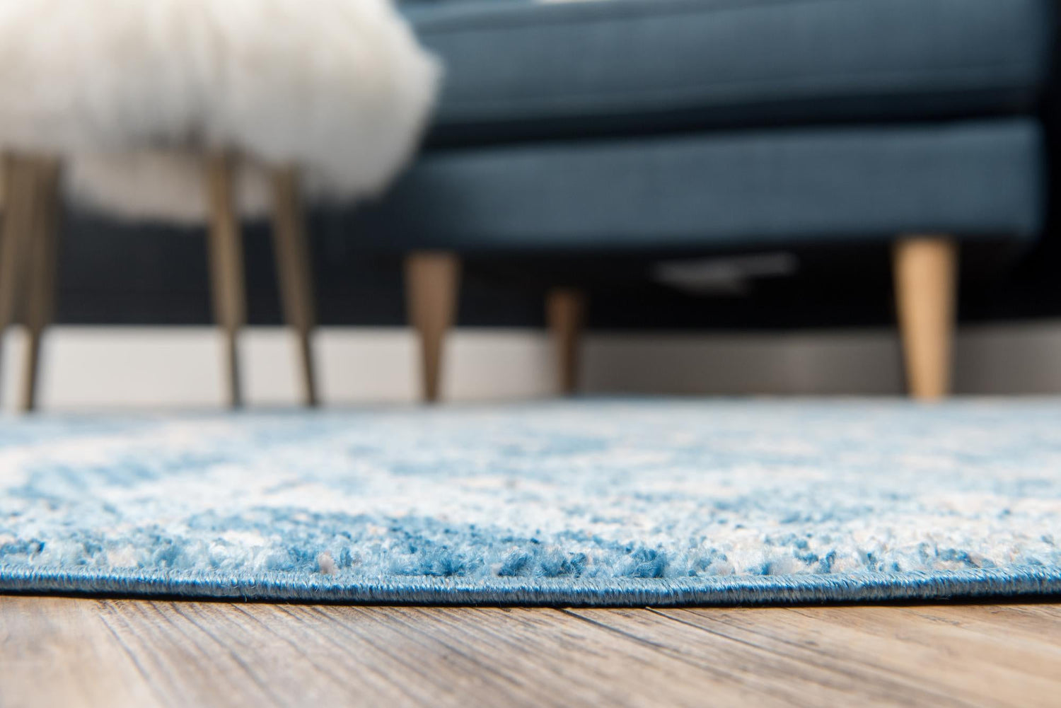 Blue 3' 3 x 3' 3 Basilica Round Area Rug 100% Polyester With Jute Backing Colorful Distressed Vintage Modern Carpet for Dorm Room Living Dining Office Decor Easy to Clean Rustic Interior Design for Sale at Rug Engine