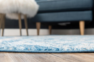 Blue 3' 3 x 3' 3 Basilica Round Area Rug 100% Polyester With Jute Backing Colorful Distressed Vintage Modern Carpet for Dorm Room Living Dining Office Decor Easy to Clean Rustic Interior Design for Sale at Rug Engine