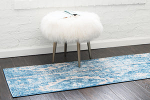 Blue 2' 2 x 6' 1 Basilica Runner Area Rug 100% Polyester With Jute Backing Colorful Distressed Vintage Modern Carpet for Dorm Room Living Dining Office Decor Easy to Clean Rustic Interior Design for Sale at Rug Engine