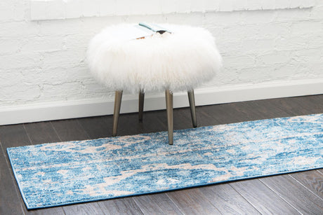 Blue 2' 2 x 6' 1 Basilica Runner Area Rug 100% Polyester With Jute Backing Colorful Distressed Vintage Modern Carpet for Dorm Room Living Dining Office Decor Easy to Clean Rustic Interior Design for Sale at Rug Engine