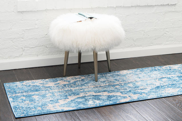 Blue 2' 2 x 6' 1 Basilica Runner Area Rug 100% Polyester With Jute Backing Colorful Distressed Vintage Modern Carpet for Dorm Room Living Dining Office Decor Easy to Clean Rustic Interior Design for Sale at Rug Engine