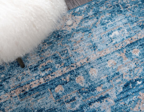 Blue 2' 2 x 6' 1 Basilica Runner Area Rug 100% Polyester With Jute Backing Colorful Distressed Vintage Modern Carpet for Dorm Room Living Dining Office Decor Easy to Clean Rustic Interior Design for Sale at Rug Engine