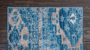 Blue 2' 2 x 6' 1 Basilica Runner Area Rug 100% Polyester With Jute Backing Colorful Distressed Vintage Modern Carpet for Dorm Room Living Dining Office Decor Easy to Clean Rustic Interior Design for Sale at Rug Engine