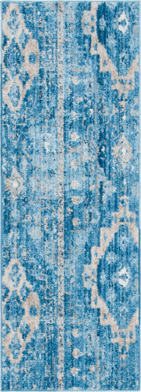 Blue 2' 2 x 6' 1 Basilica Runner Area Rug 100% Polyester With Jute Backing Colorful Distressed Vintage Modern Carpet for Dorm Room Living Dining Office Decor Easy to Clean Rustic Interior Design for Sale at Rug Engine