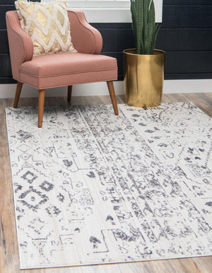 Ivory 4' 1 x 6' 1 Basilica Rectangle Area Rug 100% Polyester With Jute Backing Colorful Distressed Vintage Modern Carpet for Dorm Room Living Dining Office Decor Easy to Clean Rustic Interior Design for Sale at Rug Engine
