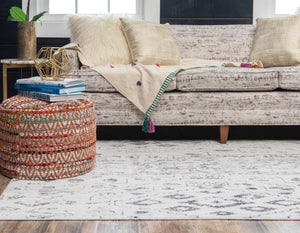 Ivory 4' 1 x 6' 1 Basilica Rectangle Area Rug 100% Polyester With Jute Backing Colorful Distressed Vintage Modern Carpet for Dorm Room Living Dining Office Decor Easy to Clean Rustic Interior Design for Sale at Rug Engine