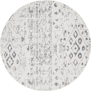 Ivory 8' x 8' Basilica Round Area Rug 100% Polyester With Jute Backing Colorful Distressed Vintage Modern Carpet for Dorm Room Living Dining Office Decor Easy to Clean Rustic Interior Design for Sale at Rug Engine