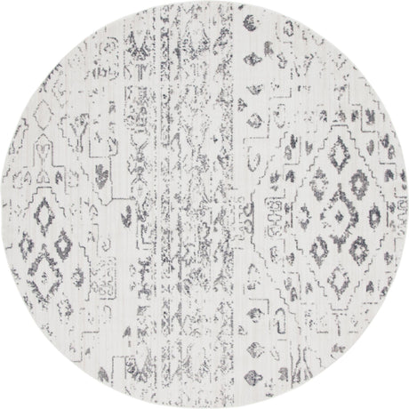 Ivory 8' x 8' Basilica Round Area Rug 100% Polyester With Jute Backing Colorful Distressed Vintage Modern Carpet for Dorm Room Living Dining Office Decor Easy to Clean Rustic Interior Design for Sale at Rug Engine