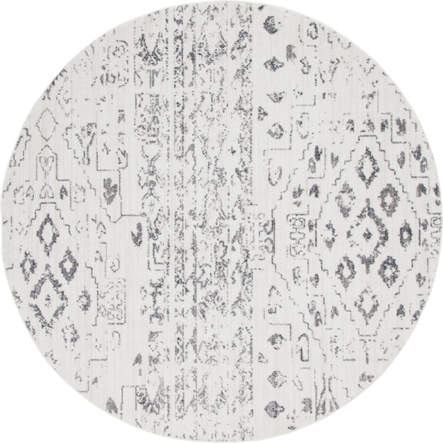 Ivory 8' x 8' Basilica Round Area Rug 100% Polyester With Jute Backing Colorful Distressed Vintage Modern Carpet for Dorm Room Living Dining Office Decor Easy to Clean Rustic Interior Design for Sale at Rug Engine
