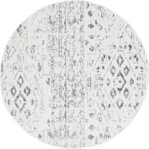 Ivory 5' x 5' Basilica Round Area Rug 100% Polyester With Jute Backing Colorful Distressed Vintage Modern Carpet for Dorm Room Living Dining Office Decor Easy to Clean Rustic Interior Design for Sale at Rug Engine