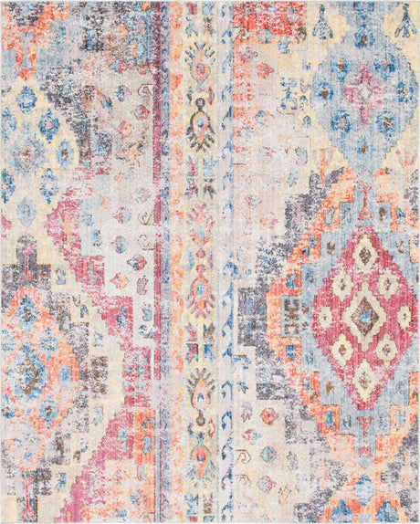 Multicolor 8' x 10' Basilica Rectangle Area Rug 100% Polyester With Jute Backing Colorful Distressed Vintage Modern Carpet for Dorm Room Living Dining Office Decor Easy to Clean Rustic Interior Design for Sale at Rug Engine