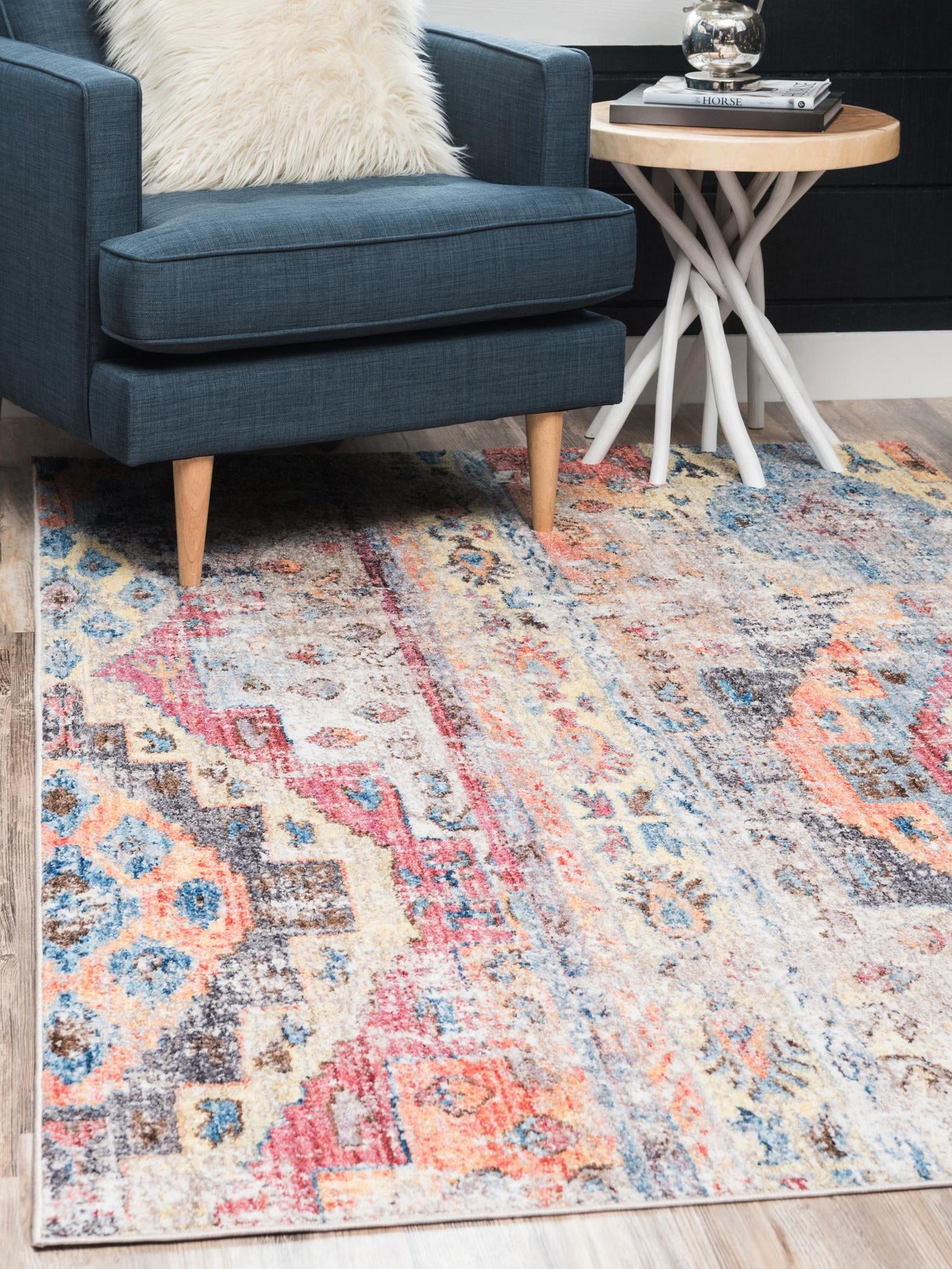 Multicolor 2' 2 x 3' 1 Basilica Rectangle Area Rug 100% Polyester With Jute Backing Colorful Distressed Vintage Modern Carpet for Dorm Room Living Dining Office Decor Easy to Clean Rustic Interior Design for Sale at Rug Engine
