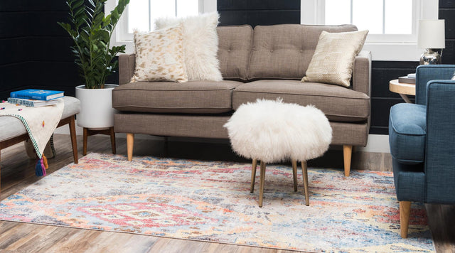Multicolor 5' 1 x 8' Basilica Rectangle Area Rug 100% Polyester With Jute Backing Colorful Distressed Vintage Modern Carpet for Dorm Room Living Dining Office Decor Easy to Clean Rustic Interior Design for Sale at Rug Engine