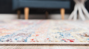 Multicolor 5' 1 x 8' Basilica Rectangle Area Rug 100% Polyester With Jute Backing Colorful Distressed Vintage Modern Carpet for Dorm Room Living Dining Office Decor Easy to Clean Rustic Interior Design for Sale at Rug Engine