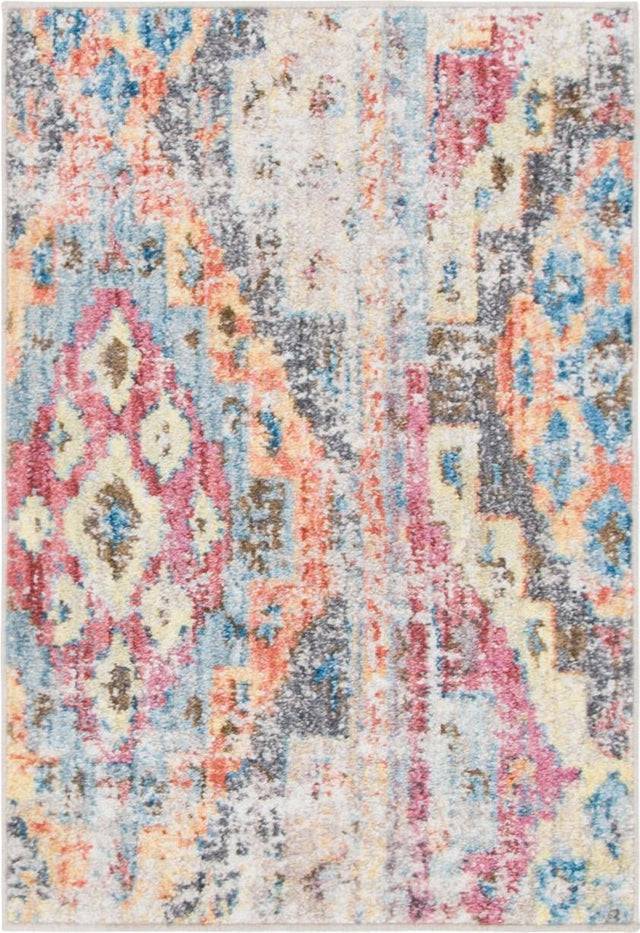 Multicolor 2' 2 x 3' 1 Basilica Rectangle Area Rug 100% Polyester With Jute Backing Colorful Distressed Vintage Modern Carpet for Dorm Room Living Dining Office Decor Easy to Clean Rustic Interior Design for Sale at Rug Engine
