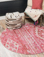 Pink 5' x 5' Basilica Round Area Rug 100% Polyester With Jute Backing Colorful Distressed Vintage Modern Carpet for Dorm Room Living Dining Office Decor Easy to Clean Rustic Interior Design for Sale at Rug Engine