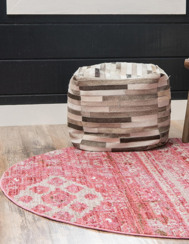 Pink 8' x 8' Basilica Round Area Rug 100% Polyester With Jute Backing Colorful Distressed Vintage Modern Carpet for Dorm Room Living Dining Office Decor Easy to Clean Rustic Interior Design for Sale at Rug Engine