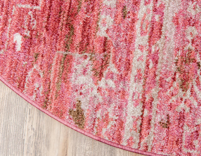 Pink 3' 3 x 3' 3 Basilica Round Area Rug 100% Polyester With Jute Backing Colorful Distressed Vintage Modern Carpet for Dorm Room Living Dining Office Decor Easy to Clean Rustic Interior Design for Sale at Rug Engine