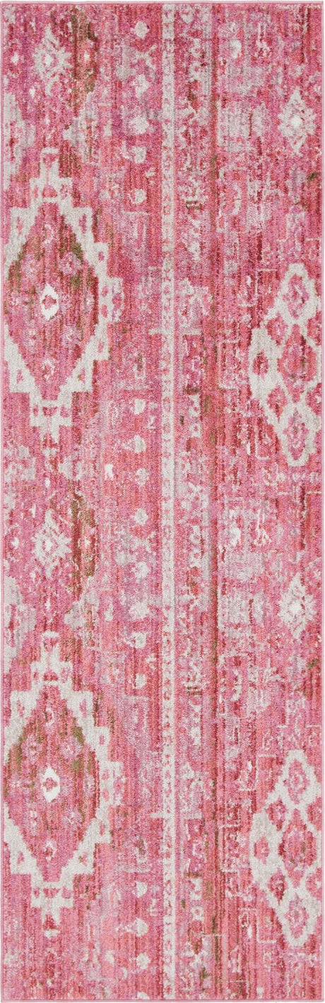 Pink 2' 7 x 8' 2 Basilica Runner Area Rug 100% Polyester With Jute Backing Colorful Distressed Vintage Modern Carpet for Dorm Room Living Dining Office Decor Easy to Clean Rustic Interior Design for Sale at Rug Engine