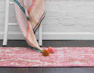 Pink 2' 7 x 8' 2 Basilica Runner Area Rug 100% Polyester With Jute Backing Colorful Distressed Vintage Modern Carpet for Dorm Room Living Dining Office Decor Easy to Clean Rustic Interior Design for Sale at Rug Engine