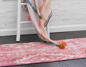Pink 2' 7 x 8' 2 Basilica Runner Area Rug 100% Polyester With Jute Backing Colorful Distressed Vintage Modern Carpet for Dorm Room Living Dining Office Decor Easy to Clean Rustic Interior Design for Sale at Rug Engine