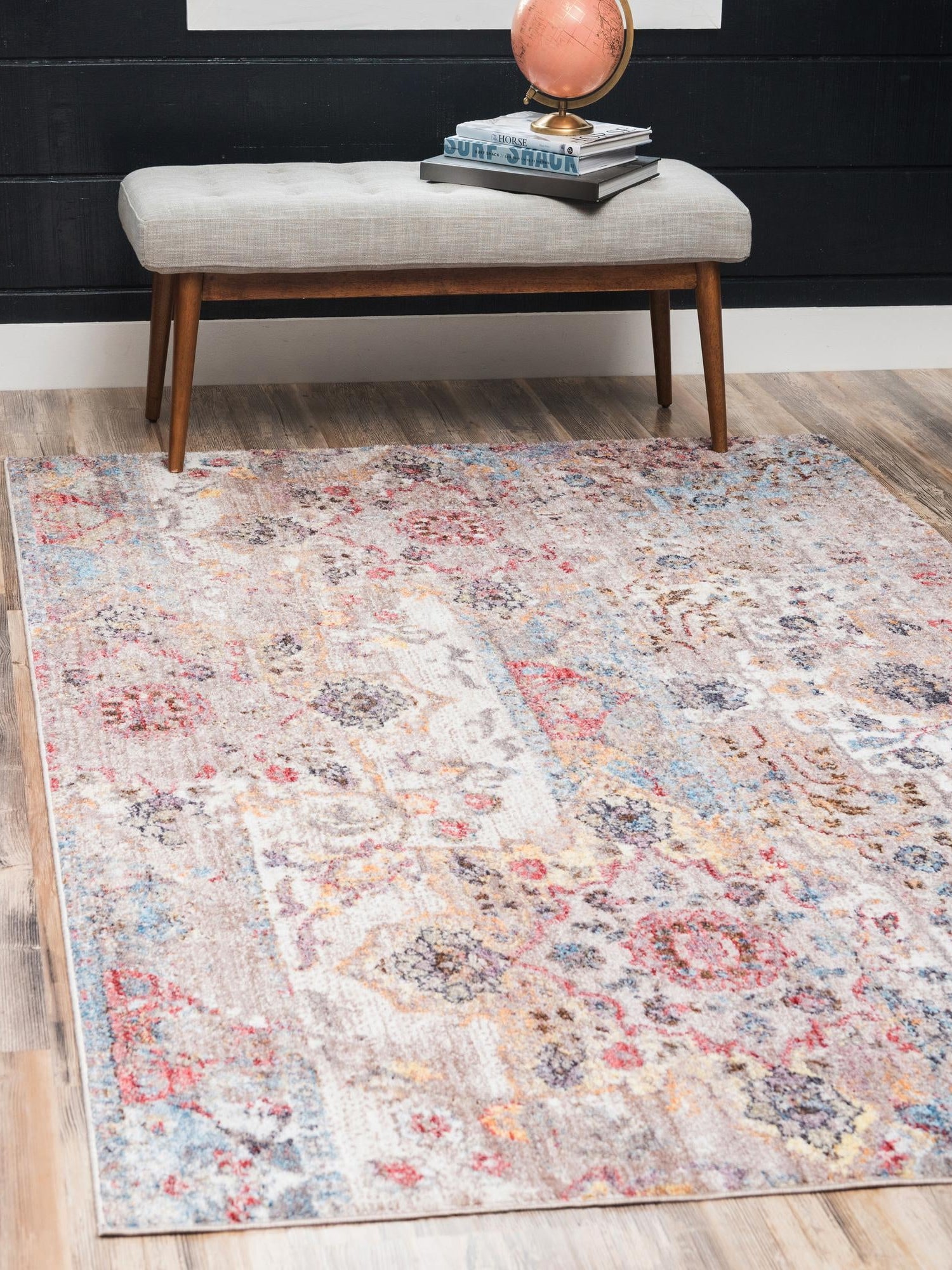 Beige 2' 2 x 3' Basilica Rectangle Area Rug 100% Polyester With Jute Backing Colorful Distressed Vintage Modern Carpet for Dorm Room Living Dining Office Decor Easy to Clean Rustic Interior Design for Sale at Rug Engine