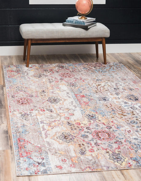 Beige 2' 2 x 3' Basilica Rectangle Area Rug 100% Polyester With Jute Backing Colorful Distressed Vintage Modern Carpet for Dorm Room Living Dining Office Decor Easy to Clean Rustic Interior Design for Sale at Rug Engine