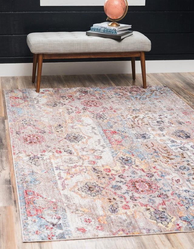 Beige 2' 2 x 3' Basilica Rectangle Area Rug 100% Polyester With Jute Backing Colorful Distressed Vintage Modern Carpet for Dorm Room Living Dining Office Decor Easy to Clean Rustic Interior Design for Sale at Rug Engine