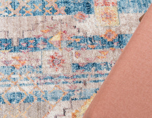 Blue 3' 3 x 3' 3 Basilica Round Area Rug 100% Polyester With Jute Backing Colorful Distressed Vintage Modern Carpet for Dorm Room Living Dining Office Decor Easy to Clean Rustic Interior Design for Sale at Rug Engine