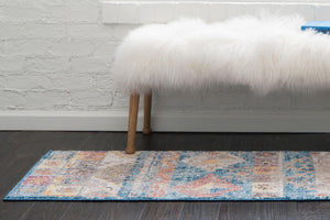 Blue 2' 2 x 6' Basilica Runner Area Rug 100% Polyester With Jute Backing Colorful Distressed Vintage Modern Carpet for Dorm Room Living Dining Office Decor Easy to Clean Rustic Interior Design for Sale at Rug Engine