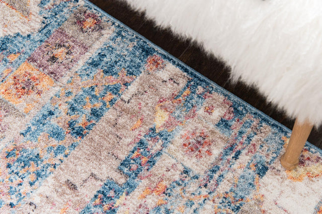 Blue 2' 2 x 6' Basilica Runner Area Rug 100% Polyester With Jute Backing Colorful Distressed Vintage Modern Carpet for Dorm Room Living Dining Office Decor Easy to Clean Rustic Interior Design for Sale at Rug Engine