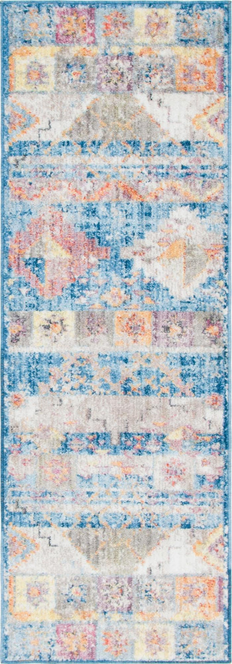 Blue 2' 2 x 6' Basilica Runner Area Rug 100% Polyester With Jute Backing Colorful Distressed Vintage Modern Carpet for Dorm Room Living Dining Office Decor Easy to Clean Rustic Interior Design for Sale at Rug Engine
