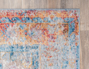 Blue 4' 1 x 6' 1 Basilica Rectangle Area Rug 100% Polyester With Jute Backing Colorful Distressed Vintage Modern Carpet for Dorm Room Living Dining Office Decor Easy to Clean Rustic Interior Design for Sale at Rug Engine