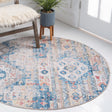 Multicolor 5' x 5' Basilica Round Area Rug 100% Polyester With Jute Backing Colorful Distressed Vintage Modern Carpet for Dorm Room Living Dining Office Decor Easy to Clean Rustic Interior Design for Sale at Rug Engine