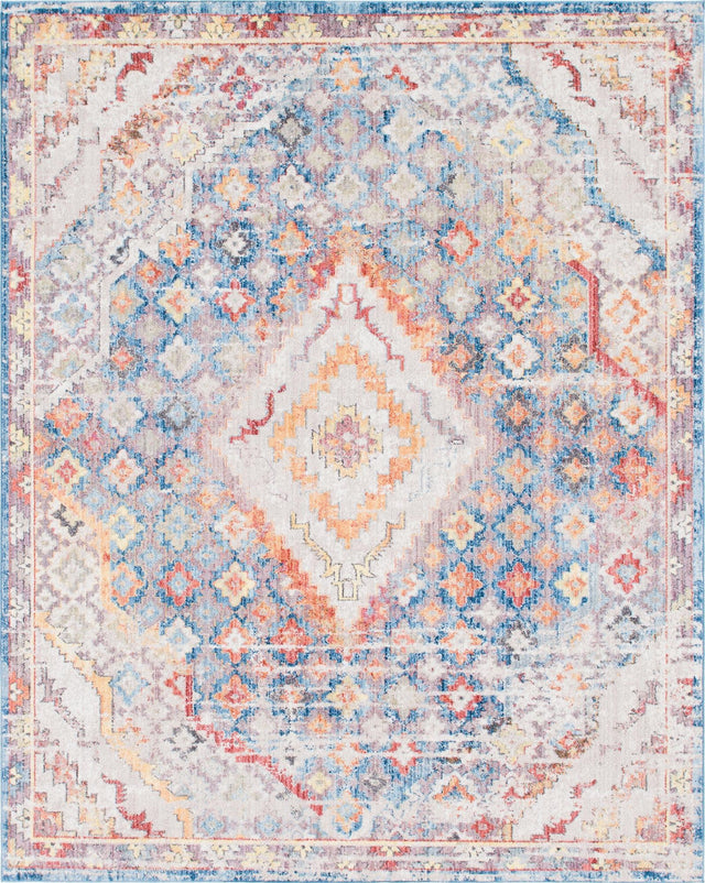 Blue 8' x 10' Brighton Rectangle Area Rug 100% Polyester With Jute Backing Vintage Distressed Colorful Traditional Carpet for Interior Room Design for Sale at Rug Engine