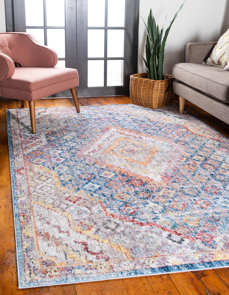 Blue 2' 2 x 3' 1 Brighton Rectangle Area Rug 100% Polyester With Jute Backing Vintage Distressed Colorful Traditional Carpet for Interior Room Design for Sale at Rug Engine
