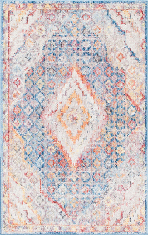 Blue 3' 3 x 5' 3 Brighton Rectangle Area Rug 100% Polyester With Jute Backing Vintage Distressed Colorful Traditional Carpet for Interior Room Design for Sale at Rug Engine