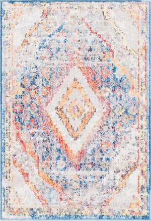 Blue 2' 2 x 3' 1 Brighton Rectangle Area Rug 100% Polyester With Jute Backing Vintage Distressed Colorful Traditional Carpet for Interior Room Design for Sale at Rug Engine