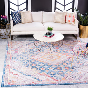 Blue 8' x 8' Brighton Square Area Rug 100% Polyester With Jute Backing Vintage Distressed Colorful Traditional Carpet for Interior Room Design for Sale at Rug Engine