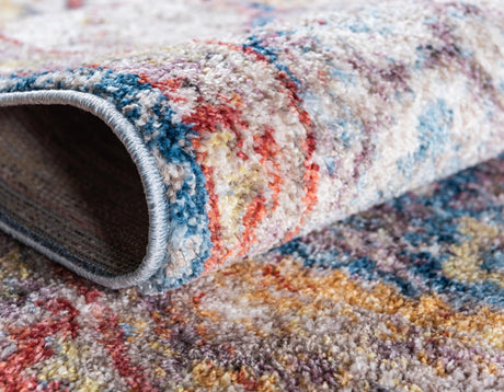 Blue 8' x 8' Brighton Square Area Rug 100% Polyester With Jute Backing Vintage Distressed Colorful Traditional Carpet for Interior Room Design for Sale at Rug Engine