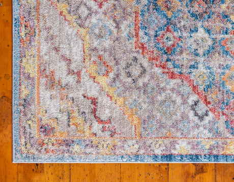 Blue 8' x 8' Brighton Square Area Rug 100% Polyester With Jute Backing Vintage Distressed Colorful Traditional Carpet for Interior Room Design for Sale at Rug Engine