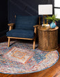Blue 6' 1 x 6' 1 Brighton Round Area Rug 100% Polyester With Jute Backing Vintage Distressed Colorful Traditional Carpet for Interior Room Design for Sale at Rug Engine