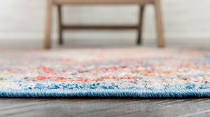 Blue 6' 1 x 6' 1 Brighton Round Area Rug 100% Polyester With Jute Backing Vintage Distressed Colorful Traditional Carpet for Interior Room Design for Sale at Rug Engine