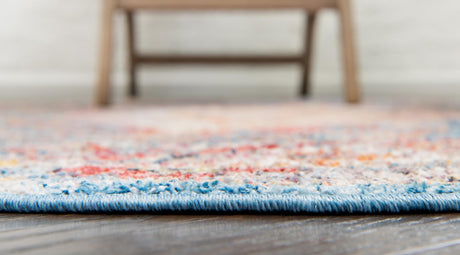 Blue 6' 1 x 6' 1 Brighton Round Area Rug 100% Polyester With Jute Backing Vintage Distressed Colorful Traditional Carpet for Interior Room Design for Sale at Rug Engine