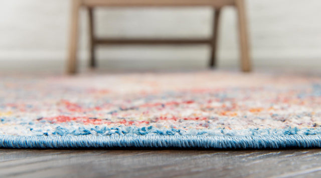 Blue 6' 1 x 6' 1 Brighton Round Area Rug 100% Polyester With Jute Backing Vintage Distressed Colorful Traditional Carpet for Interior Room Design for Sale at Rug Engine