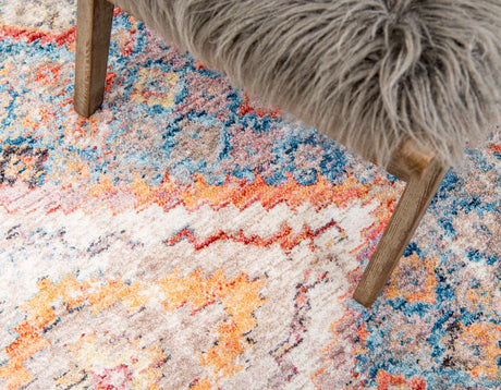 Blue 3' 3 x 3' 3 Brighton Round Area Rug 100% Polyester With Jute Backing Vintage Distressed Colorful Traditional Carpet for Interior Room Design for Sale at Rug Engine