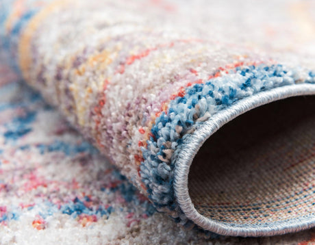 Blue 3' 3 x 3' 3 Brighton Round Area Rug 100% Polyester With Jute Backing Vintage Distressed Colorful Traditional Carpet for Interior Room Design for Sale at Rug Engine