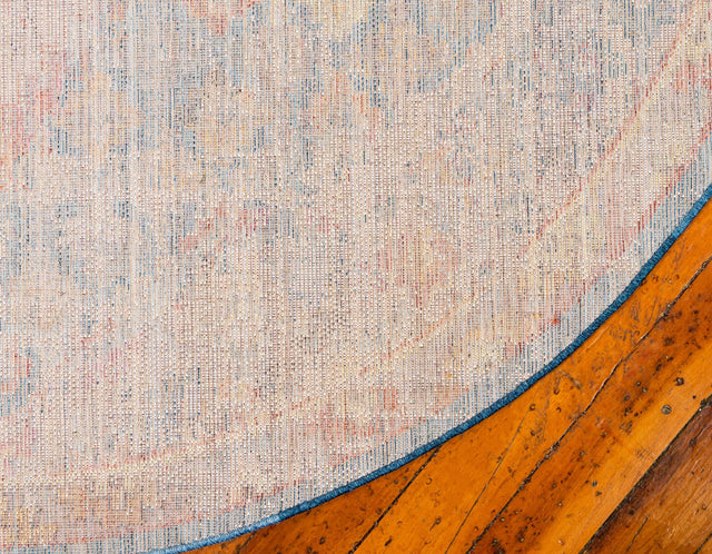 Blue 6' 1 x 6' 1 Brighton Round Area Rug 100% Polyester With Jute Backing Vintage Distressed Colorful Traditional Carpet for Interior Room Design for Sale at Rug Engine