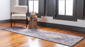 Blue 2' 7 x 8' 2 Brighton Runner Area Rug 100% Polyester With Jute Backing Vintage Distressed Colorful Traditional Carpet for Interior Room Design for Sale at Rug Engine