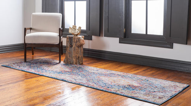 Blue 2' 7 x 8' 2 Brighton Runner Area Rug 100% Polyester With Jute Backing Vintage Distressed Colorful Traditional Carpet for Interior Room Design for Sale at Rug Engine